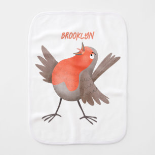 Cute singing robin bird cartoon baby burp cloth