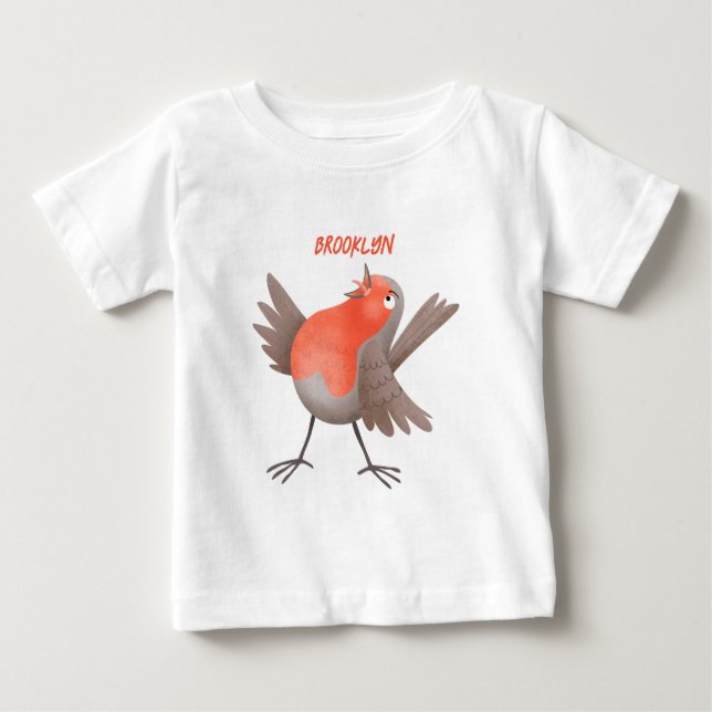 Cute singing robin bird cartoon baby T-Shirt (Front)