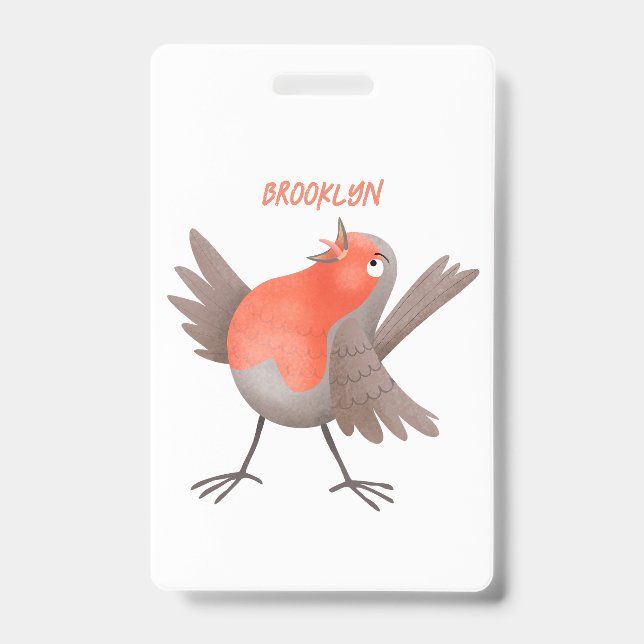 Cute singing robin bird cartoon badge (Front)