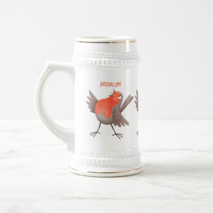 Cute singing robin bird cartoon beer stein