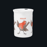 Cute singing robin bird cartoon beverage pitcher<br><div class="desc">A cute singing robin in cartoon illustration style. Songbird fun!</div>