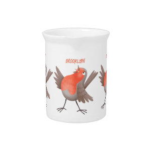 Cute singing robin bird cartoon beverage pitcher