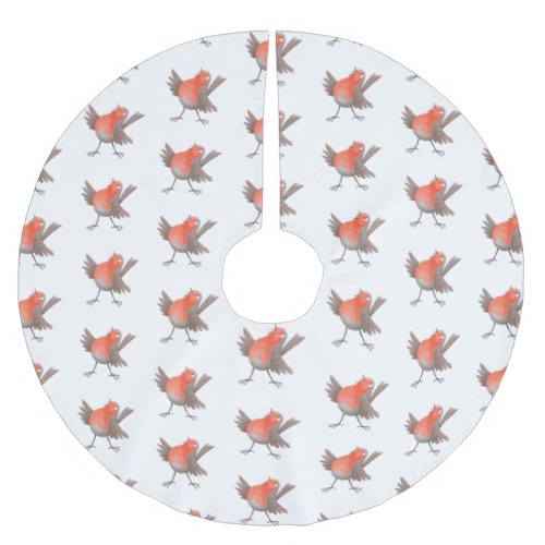 Cute singing robin bird cartoon  brushed polyester tree skirt