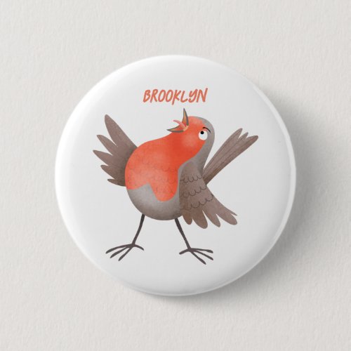 Cute singing robin bird cartoon button