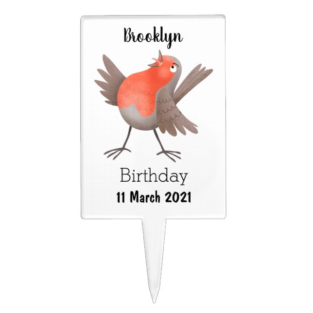 Cute singing robin bird cartoon cake topper (Front)