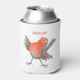 Cute singing robin bird cartoon can cooler