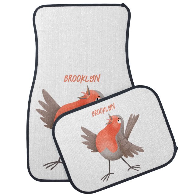 Cute singing robin bird cartoon car floor mat (Set)