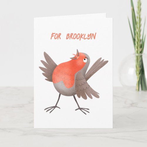 Cute singing robin bird cartoon  card