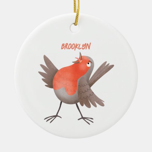 Cute singing robin bird cartoon ceramic ornament