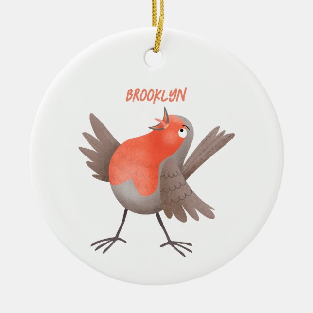 Cute singing robin bird cartoon ceramic ornament (Front)