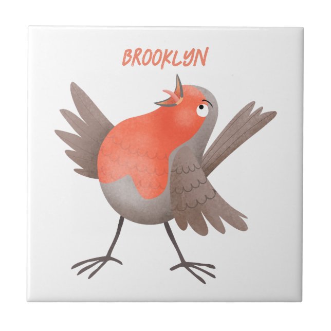 Cute singing robin bird cartoon ceramic tile (Front)