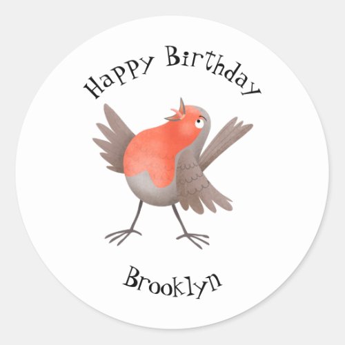Cute singing robin bird cartoon  classic round sticker