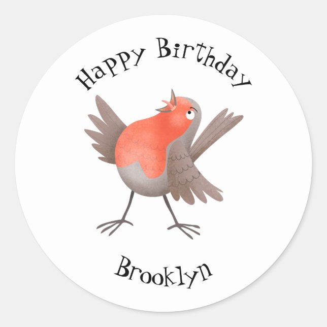 Cute singing robin bird cartoon  classic round sticker (Front)