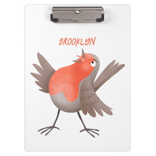 Cute singing robin bird cartoon clipboard (Front)