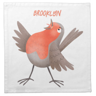 Cute singing robin bird cartoon cloth napkin