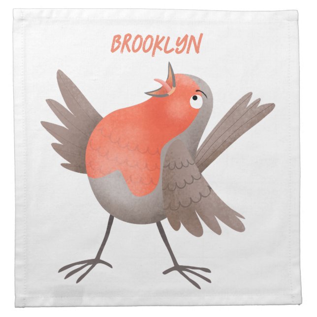 Cute singing robin bird cartoon cloth napkin (Front)