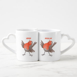 Cute singing robin bird cartoon coffee mug set