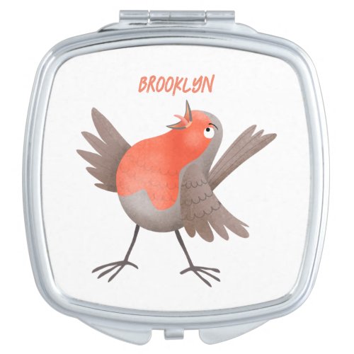 Cute singing robin bird cartoon compact mirror