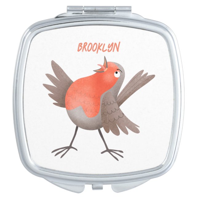 Cute singing robin bird cartoon compact mirror (Front)