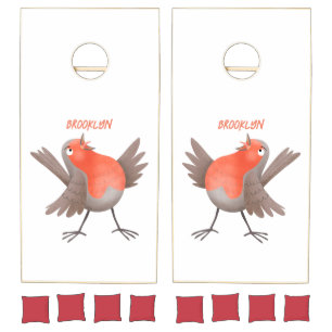 Cute singing robin bird cartoon cornhole set