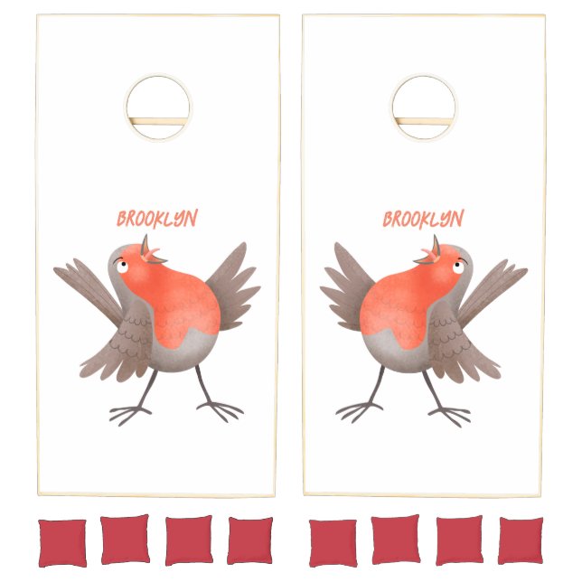 Cute singing robin bird cartoon cornhole set (Set)