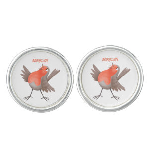 Cute singing robin bird cartoon cufflinks