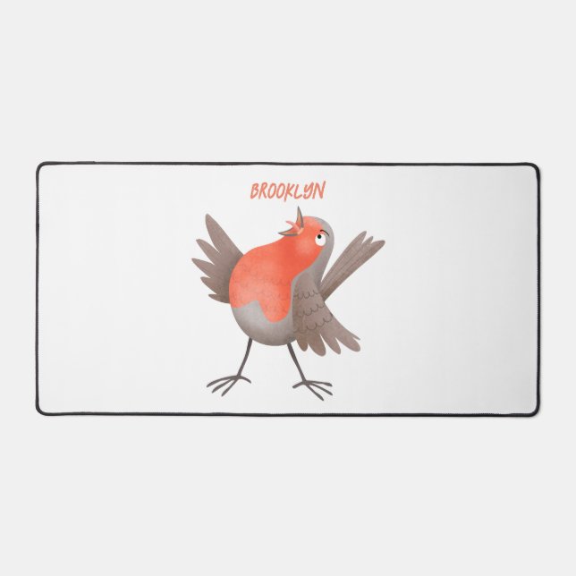 Cute singing robin bird cartoon desk mat (Front)