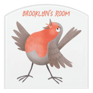 Cute singing robin bird cartoon door sign