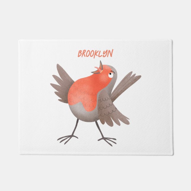 Cute singing robin bird cartoon doormat (Front)