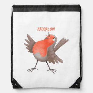 Cute singing robin bird cartoon  drawstring bag