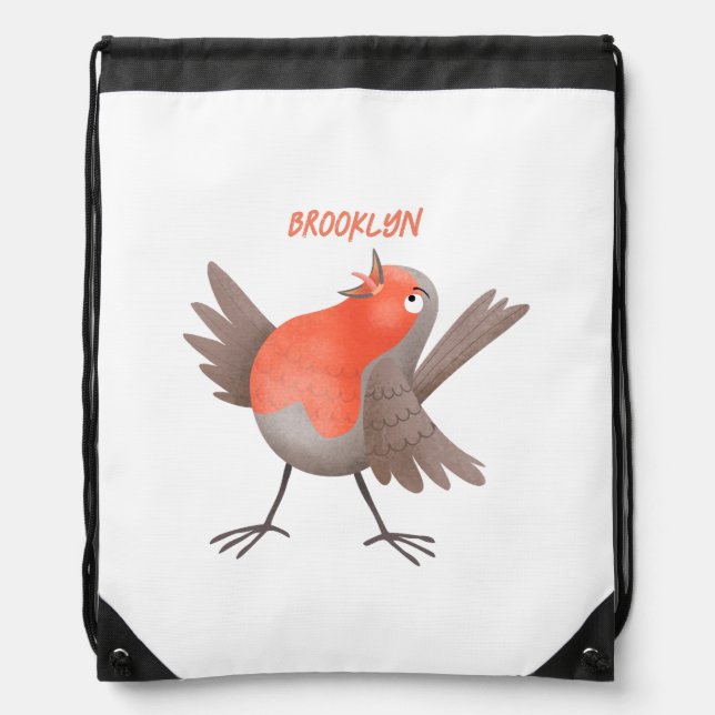 Cute singing robin bird cartoon  drawstring bag (Front)