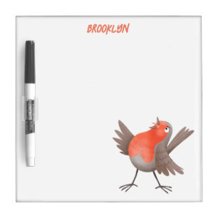 Cute singing robin bird cartoon dry erase board
