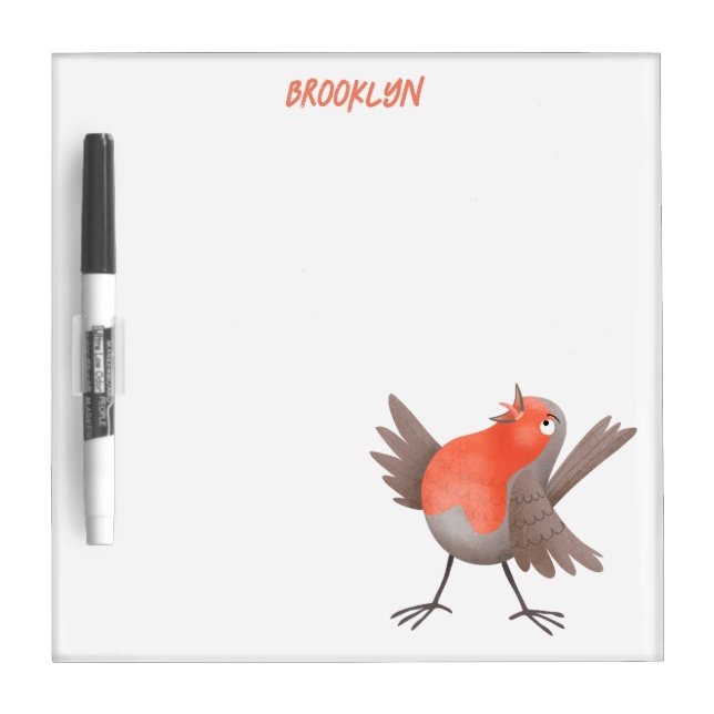 Cute singing robin bird cartoon  dry erase board (Front)