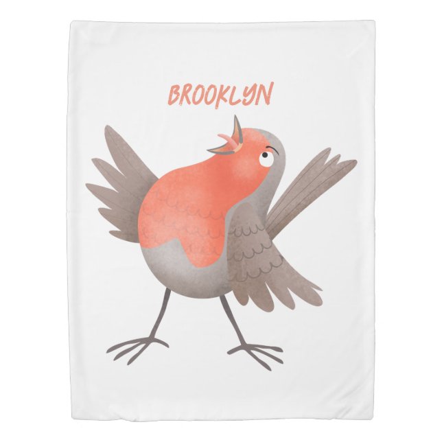 Cute singing robin bird cartoon duvet cover (Front)