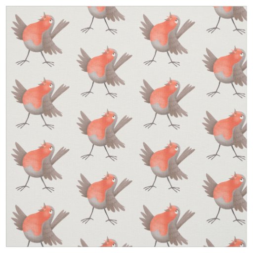 Cute singing robin bird cartoon fabric