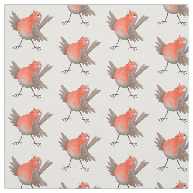 Cute singing robin bird cartoon fabric (Swatch)