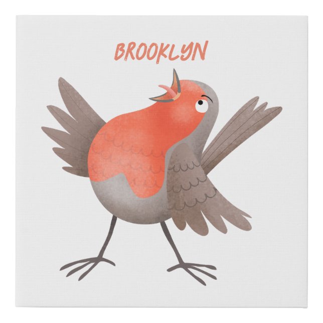 Cute singing robin bird cartoon faux canvas print (Front)