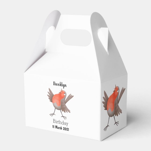 Cute singing robin bird cartoon favor boxes (Front Side)