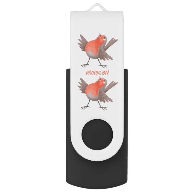 Cute singing robin bird cartoon flash drive (Front Vertical)