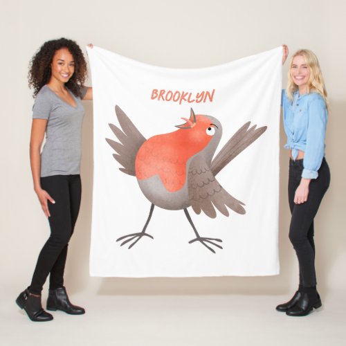 Cute singing robin bird cartoon  fleece blanket