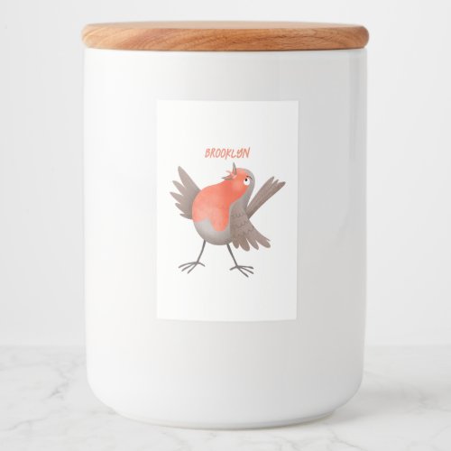 Cute singing robin bird cartoon food label