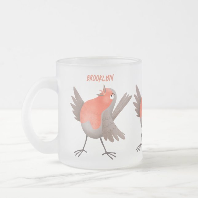 Cute singing robin bird cartoon  frosted glass coffee mug (Left)