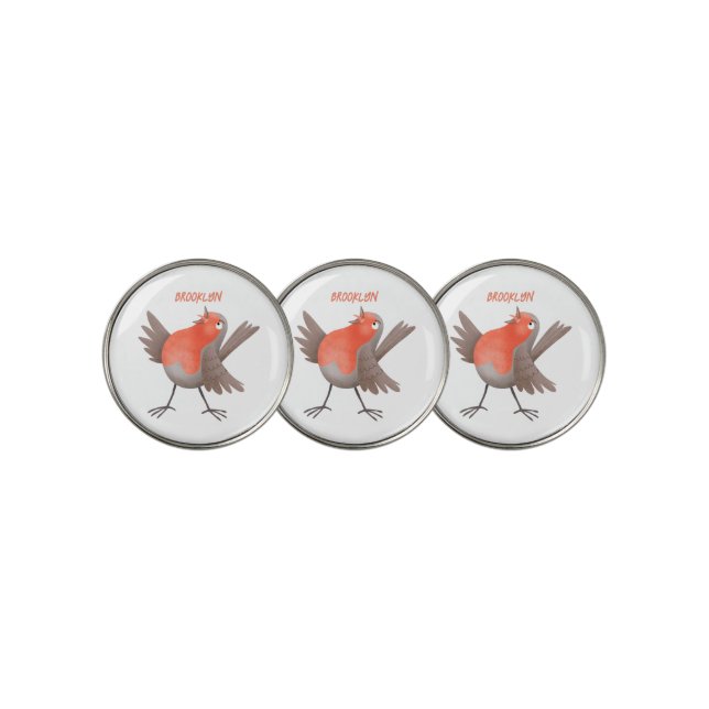 Cute singing robin bird cartoon golf ball marker (3 Up)