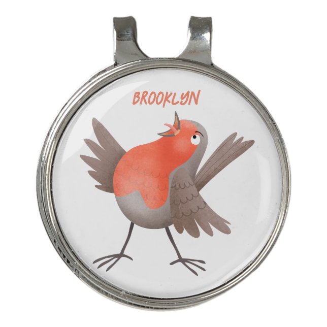 Cute singing robin bird cartoon golf hat clip (Front)