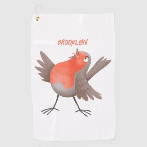 Cute singing robin bird cartoon golf towel