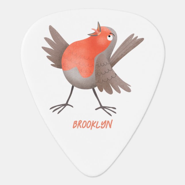 Cute singing robin bird cartoon guitar pick (Front)
