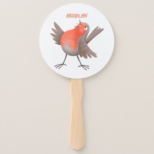 Cute singing robin bird cartoon hand fan