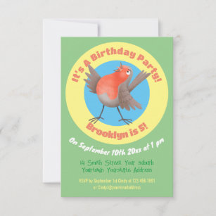 Cute singing robin bird cartoon invitation