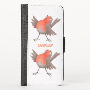 Cute singing robin bird cartoon iPhone x wallet case