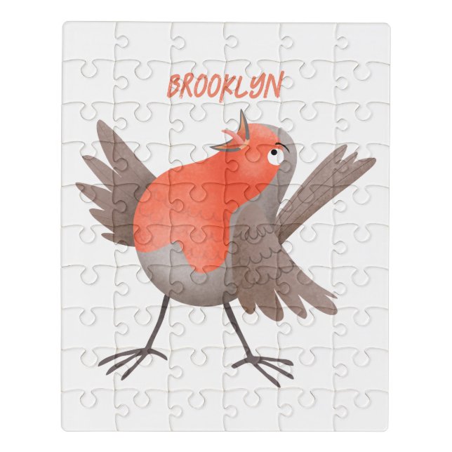 Cute singing robin bird cartoon  jigsaw puzzle (Puzzle Vertical)